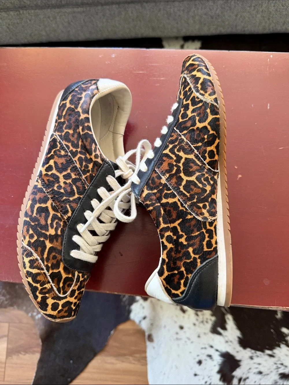 J. Crew Leopard-Print Lace-Up Sneakers in Brown and White